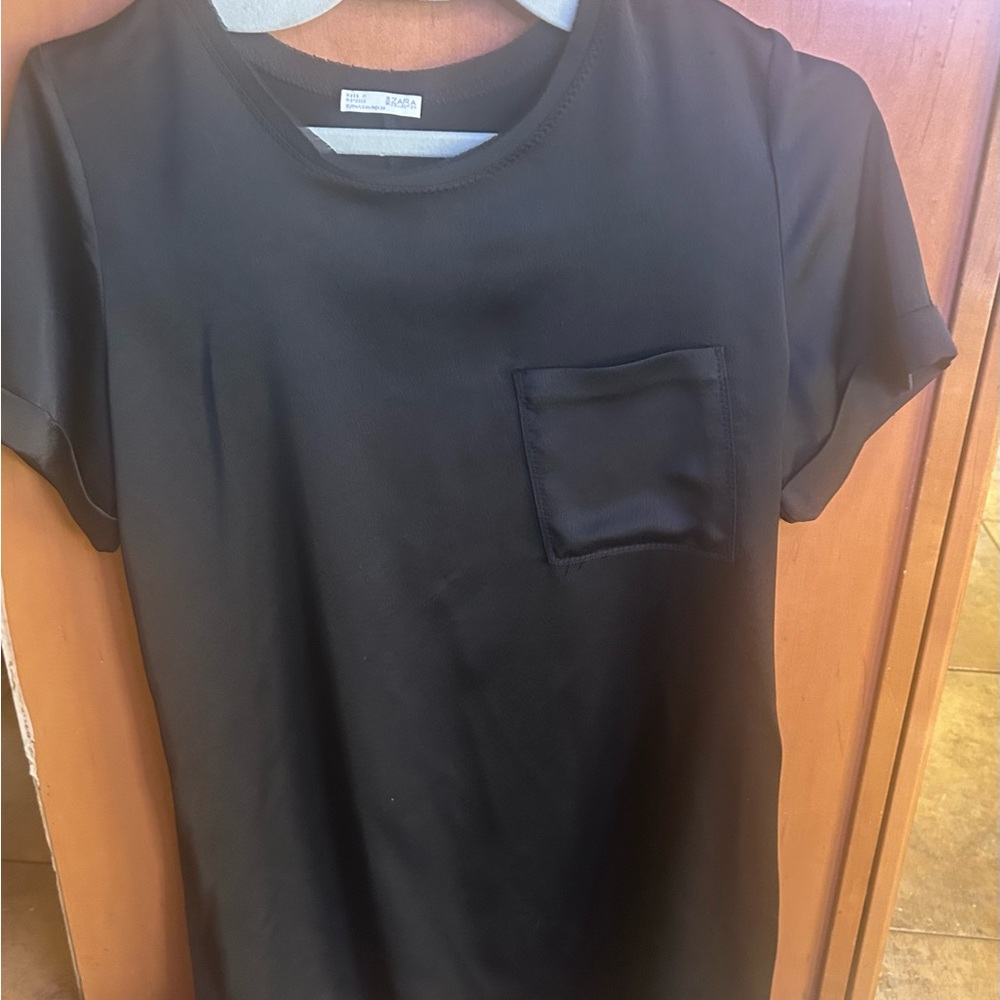 Zara Black T-Shirt Dress Satin